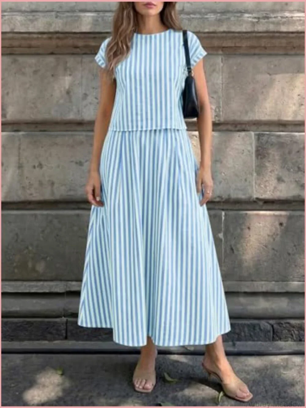 Striped 2 Piece Skirt Set Midi Dress Vacation Outfits Matching Sets